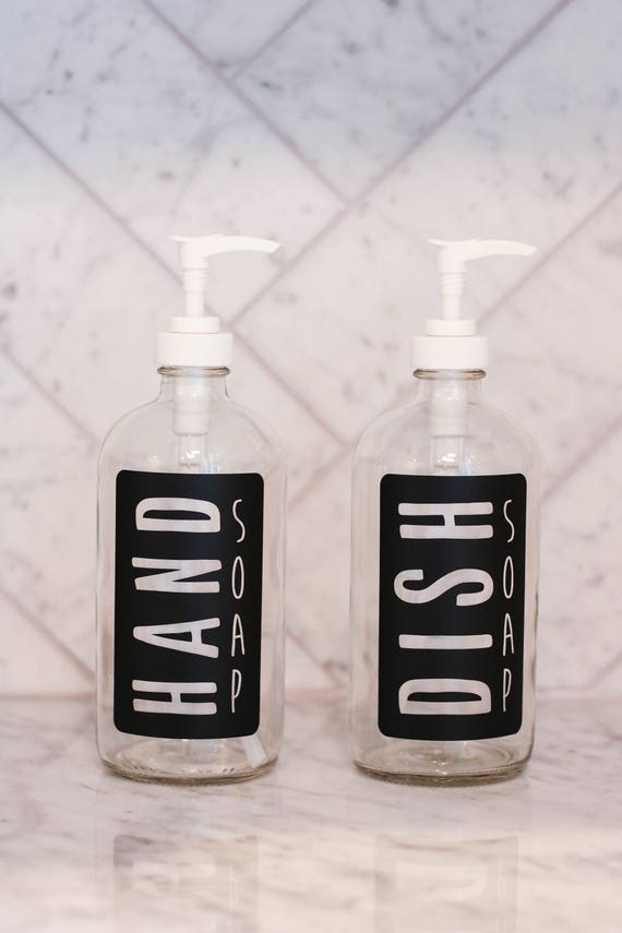 Glass Hand and Dish Soap Dispenser Set Etsy