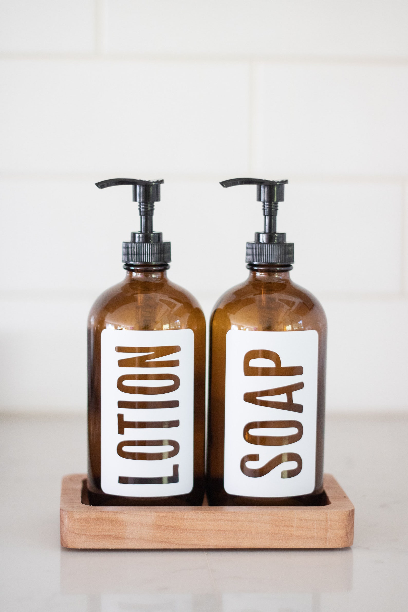 Amber Glass Hand Soap and Hand Lotion Dispenser Set Etsy