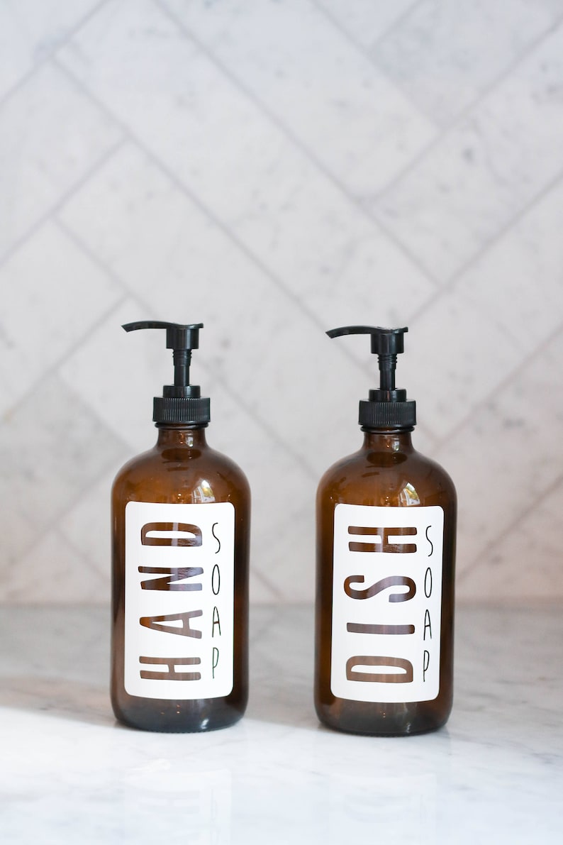 Amber Glass Hand and Dish Soap Dispenser Set Hand and Dish Etsy