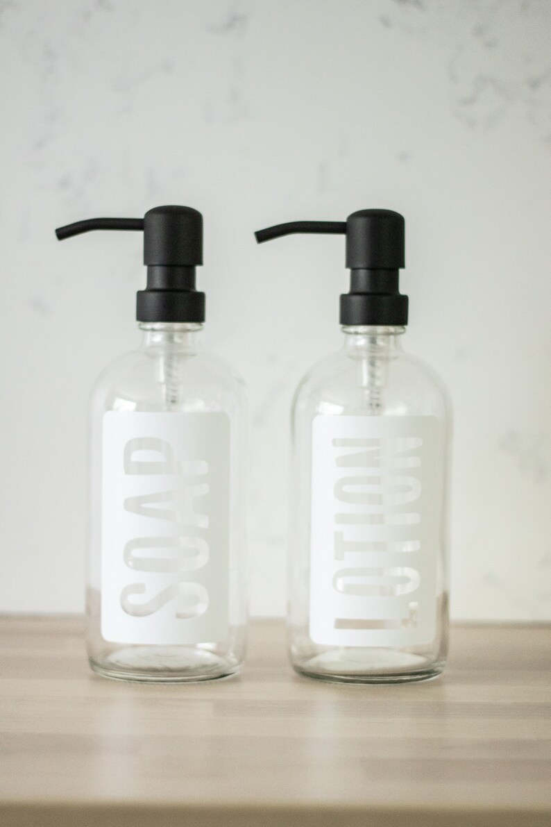 Clear Glass Hand Soap and Hand Lotion Dispenser Set Modern Etsy