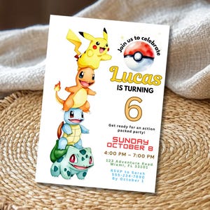 Pokemon Birthday Invitation Editable, Watercolor Pikachu Party Invite, Kids Birthday Canva Template, Printable Digital Download image 7