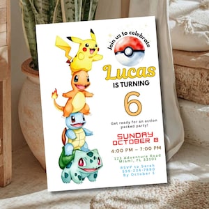 Pokemon Birthday Invitation Editable, Watercolor Pikachu Party Invite, Kids Birthday Canva Template, Printable Digital Download image 9