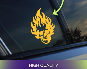 Flaming Skull Vinyl Decal | Permanent Adhesive Vinyl for Cars, Windows, Laptops, Personal Items
