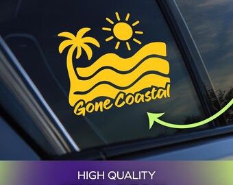 Vinilo adhesivo permanente con diseño de playa "Gone Coastal" para coches, ventanas, portátiles y artículos personales.