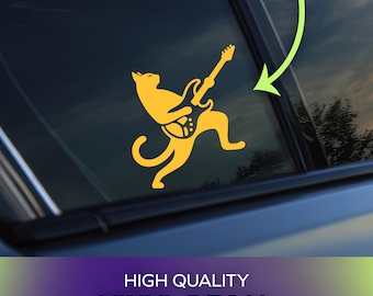 Rocker Cat Vinyl Decal | Permanent Adhesive Vinyl for Cars, Windows, Laptops, Personal Items