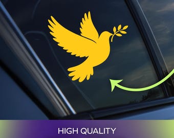 Vinilo adhesivo permanente con diseño de paloma y rama de olivo para coches, ventanas, portátiles y objetos personales.
