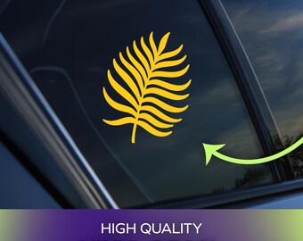 Vinilo adhesivo permanente con diseño de hoja de palmera para coches, ventanas, portátiles y objetos personales.