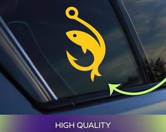 Fishing Hook Vinyl Decal | Permanent Adhesive Vinyl for Cars, Windows, Laptops, Personal Items