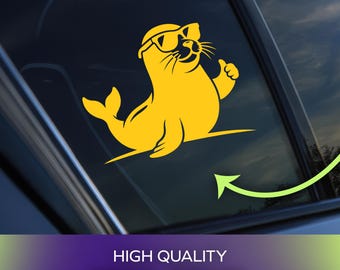 Pegatina de animales Chill Seal / Vinilo adhesivo permanente para coches, ventanas, portátiles y artículos personales