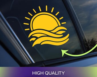 Vinilo adhesivo permanente con diseño de sol y océano para coches, ventanas, portátiles y objetos personales.