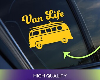 Vinilo adhesivo permanente con diseño de vida en furgoneta y actividades al aire libre para coches, ventanas, portátiles y objetos personales.