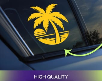 Vinilo adhesivo permanente con diseño de playa tropical para coches, ventanas, portátiles y objetos personales.