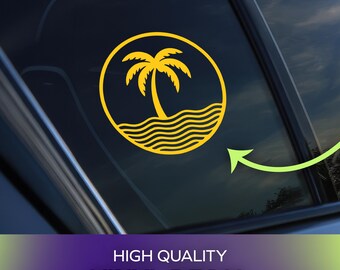 Vinilo adhesivo permanente con diseño de palmeras en la playa para coches, ventanas, portátiles y objetos personales.