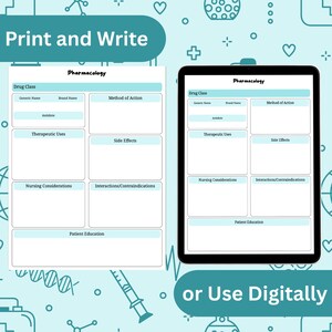 Scheda di studio farmacologico Aqua / Modello infermieristico semplice / Guida allo studio dei farmaci