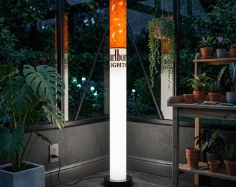 Marlboro Lamp Vintage Style Giant Cigarette Floor Lamp Handmade Acrylic LED - Nostalgic Retro Collector Lamp, Unique Vintage Lamps Gift Lamp