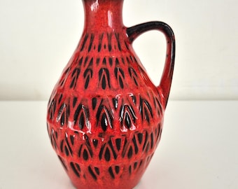 Bay Ceramic Vase 231-17 West Germany | Vintage Fat Lava Pitcher Vase Red Black | Mid Century Modern 60s 70s