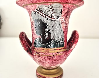 Greek vase, hand-painted, vintage ceramic amphora, pink and gold, Greek mythology decor, handmade in Greece, boho home decor, 11 cm