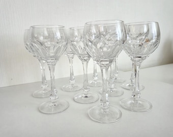 Vintage Nachtmann wine glasses, set of 10, faceted stem, Bavarian lead crystal, elegant tableware