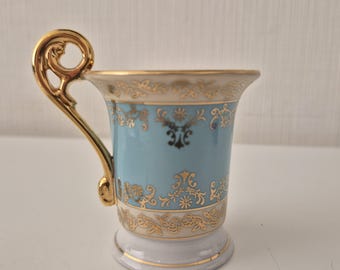 Vintage Bremer & Schmidt Eisenberg collectible cup and saucer, white and gold, mid-century rare