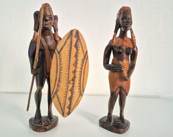Hand-carved set: African wooden figures (22 cm) - Tribal art & home decor