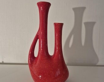 Mid-Century Modern Vase Red – Organic shape with double handle, West German Pottery style, vintage design of the 60s/70s, collector's item