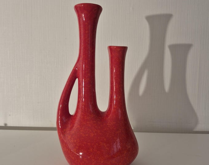 Featured listing image: Mid-Century Modern Vase Red – Organic shape with double handle, West German Pottery style, vintage design of the 60s/70s, collector's item