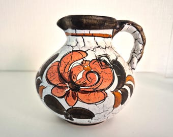 Vintage Jasba Ceramic Vase West Germany Mid-Century Floral Design Ceramic Jug