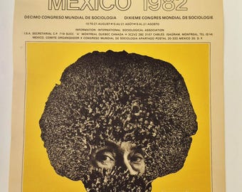Original 1982 World Congress of Sociology Poster Mexico, Luis Almeida Design, Mid-Century Modern Academic Art, Large Vintage Poster