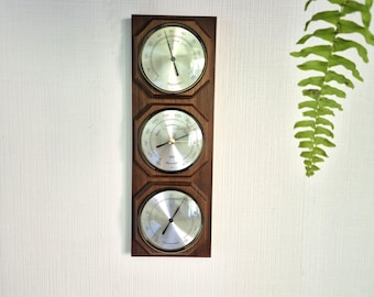 Stazione meteorologica vintage Barigo - Barometro, igrometro e termometro da parete in stile metà secolo - Prodotto in Germania - Decorazione da parete in vero legno - Design classico