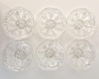 Set of 6 Vintage Glass Bowls - Crystal Cut Design Starburst Pattern - Mid Century Dessert Dishes - Hollywood Regency Fruit Salad Bowls