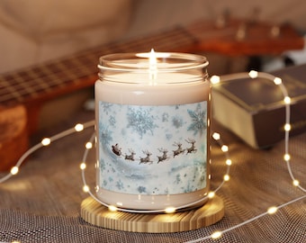 Bougie parfumée sur le thème de Noël | Flocons de neige et traîneau du Père Noël | Cadeau parfait pour des amis | Décoration d'intérieur confortable | Bougie relaxante