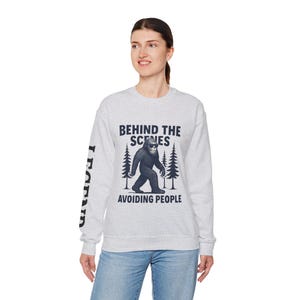 Sasquatch Crewneck Sweatshirt: &quot;Avoiding People&quot; Graphic, Cotton Blend