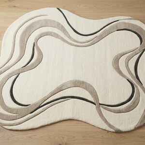 Irregular Tufted Abstract Rug Minimalist Organic Shape  Wool Carpet for Living Room