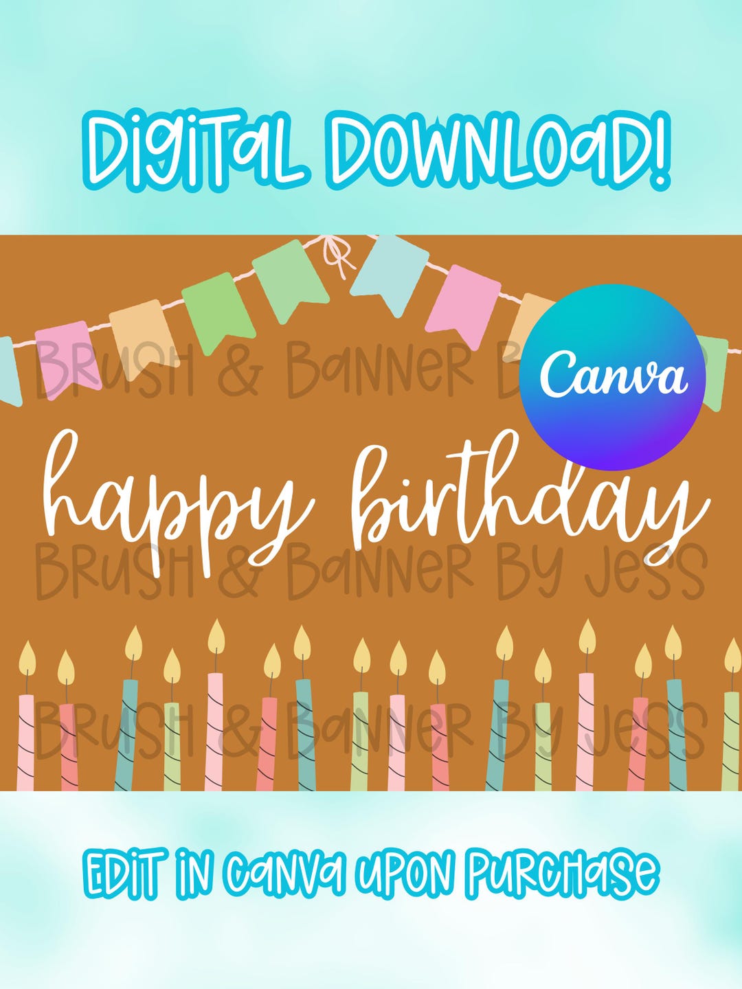 Pastel Happy Birthday Banner Template – Editable Canva Design (digital