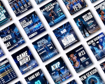 Basketball Social Media Templates Canva Sports Graphics Bundle Team Roster Player Stats Game Day Editable Best Selling