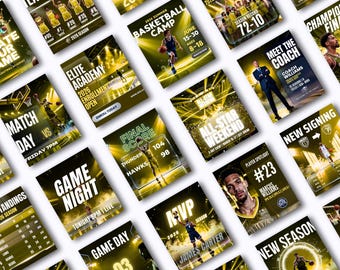 Basketball Social Media Templates Canva Editable Game Day Team Roster Player Announcement Sports Marketing Graphics Instagram Posts