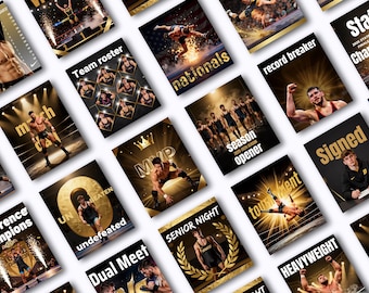 Wrestling Social Media Templates Editable Gameday Posters Athlete Profile Canva Sports Marketing Graphics Bundle Instagram Posts