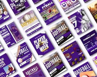 Softball Canva Templates Editable Best Selling Sports Social Media Instagram Game Day Graphics Team Roster Schedule
