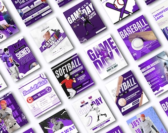 Baseball Social Media Templates Editable Best Selling Canva Template Sports Game Day Graphics Schedule Team Roster Announcement Stats