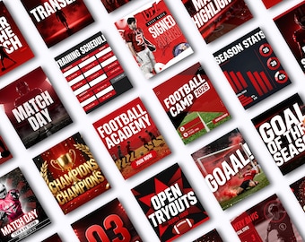 Football Social Media Templates Editable Best Selling Canva Template Instagram Game Day Player Team Schedule Sports Marketing Graphics