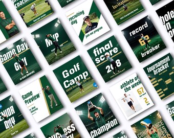 Golf Social Media Templates Editable Tournament Flyer Poster Scorecard Canva Bundle Game Day Event Sports Marketing Instagram Template