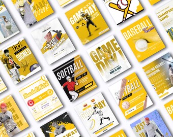 Baseball Social Media Templates Canva Editable Sports Graphics Bundle Game Day Announcement Team Sports Marketing Kit Instagram Post