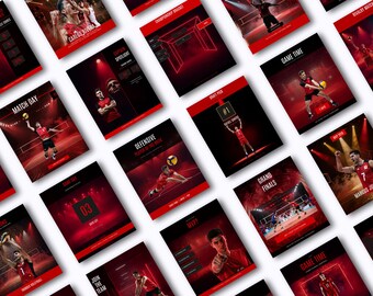 Volleyball Social Media Templates Canva Editable Coach Club Team Game Day Player Profile Graphics Sports Marketing Instagram Post Bundle