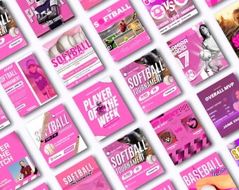 Softball Social Media Templates Editable Instagram Best Selling Canva Template Sports Graphics Bundle Game Day Team Roster Player Stats