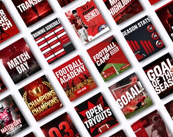 Football Social Media Templates Editable Canva Template Game Day Posts Team Roster Player Stats Sports Graphics Kit Best Selling