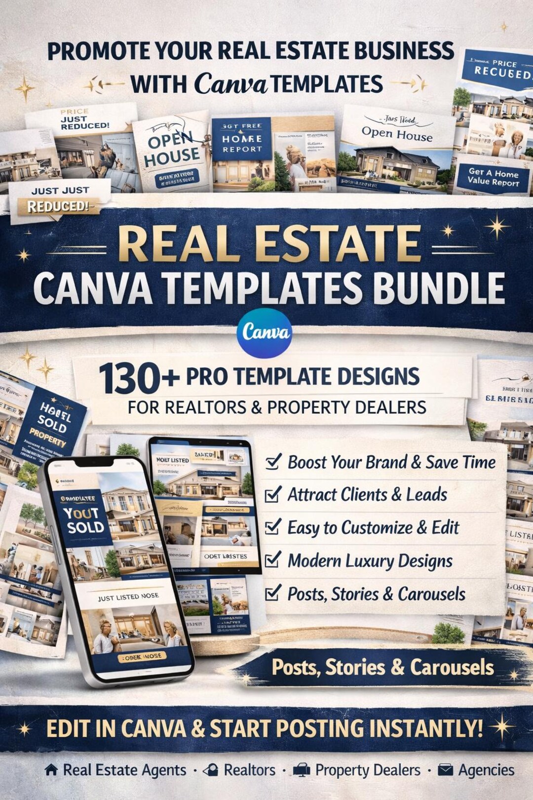 Real Estate Social Media Canva Templates | 130 Instagram Posts, Stories ...