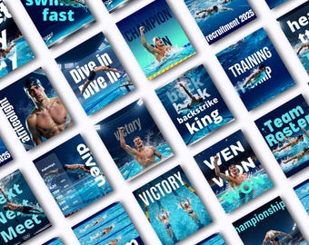 Swimming Social Media Templates Editable Swim Team Athlete Profile Canva Sports Marketing Graphics Bundle Game Day Instagram Templates