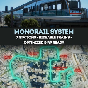 FiveM Monorail System | Rideable Trains, 7 Stations (RP Ready)