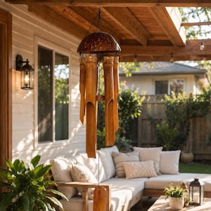 Handgefertigtes Bambus-Windspiel für die Gartendekoration, Windspiel aus natürlicher Kokosnussschale für Terrasse, Balkon und Zen-Haus