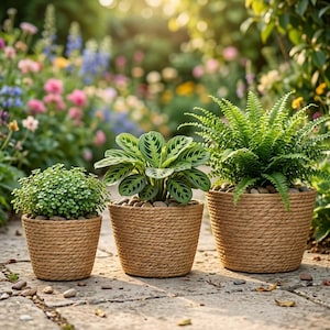 Woven Plant Basket Natural Seagrass Planter Cover, Boho Flower Pot Holder Indoor Outdoor Decorative Storage Basket